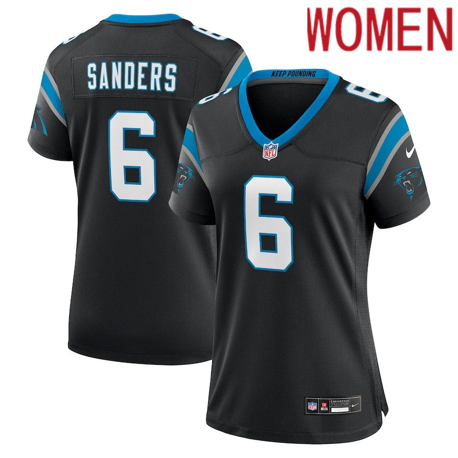 Women Carolina Panthers #6 Miles Sanders Nike Black Team Game NFL Jersey->women nfl jersey->Women Jersey